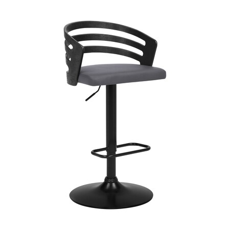 Armen Living Adele Adjustable Height Swivel Gray Faux Leather and Black Wood Bar Stool with Black Base LCADBAGRBL